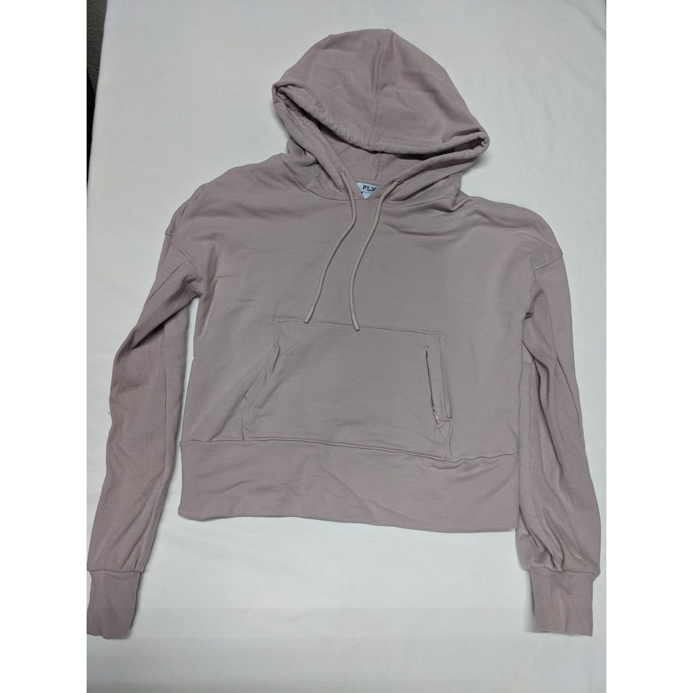 FLX Women's Cropped Hoodie Lavender XS Ribbed Cuffs Drawstring‎ with Pockets